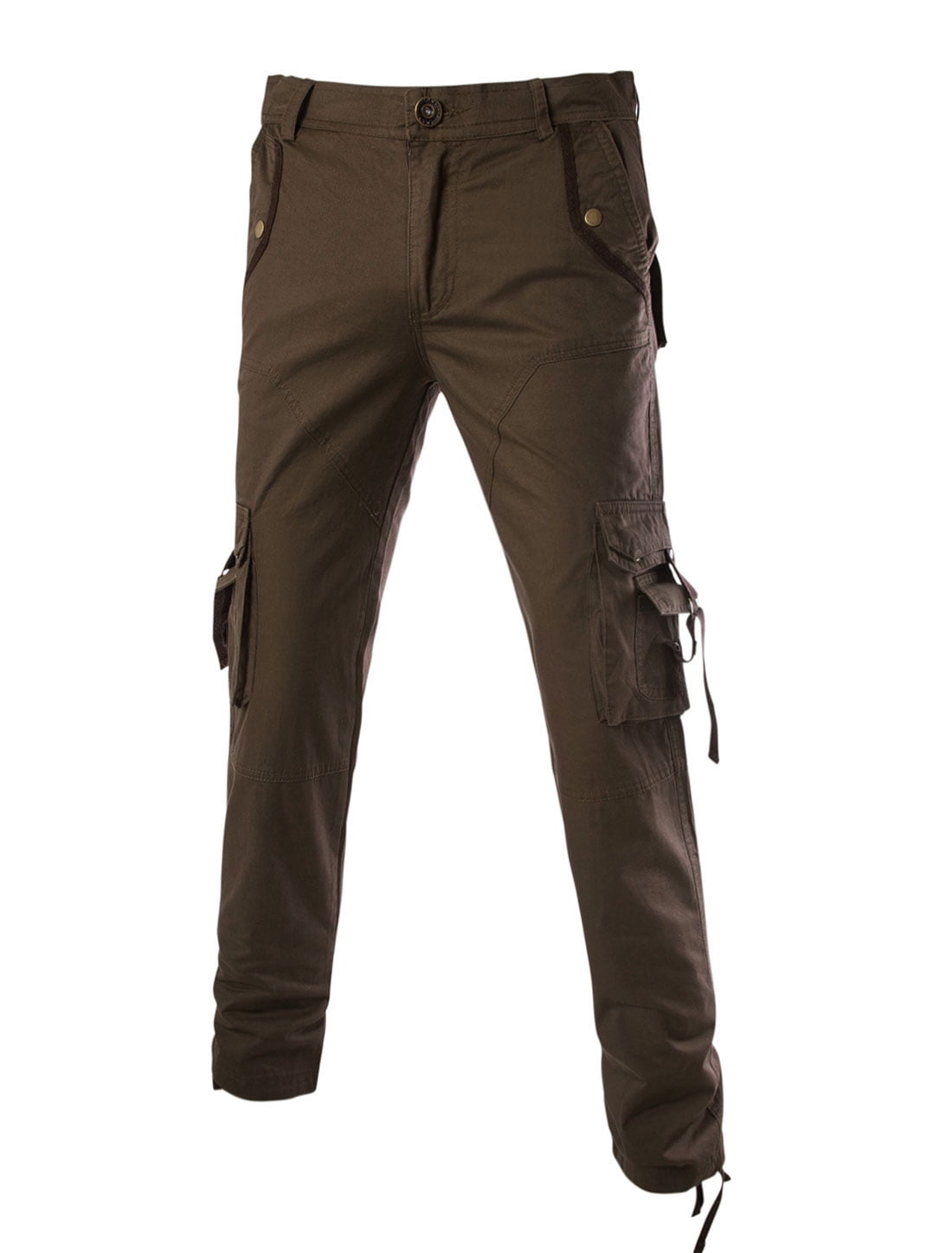 Men Mid Rise Bellowed Pockets Twill Military Casual Cargo Pants Khaki ...