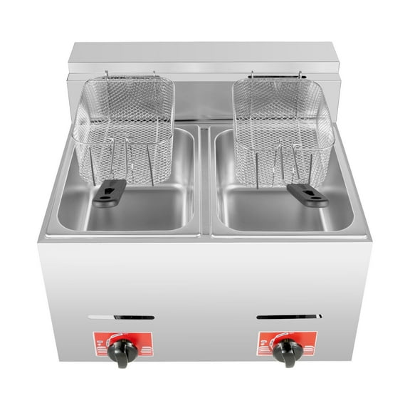 Silver Deep Fryer Heats Up Quickly (2800Pa) 5.3QT*2 Large Capacity for Both Commercial and Household Use