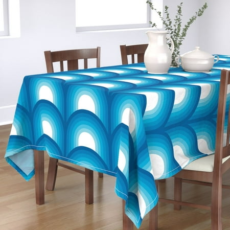 

Cotton Sateen Tablecloth 70 x 120 - Ocean Blue Stripes Beach Retro Waves 1970S Nautical Print Custom Table Linens by Spoonflower