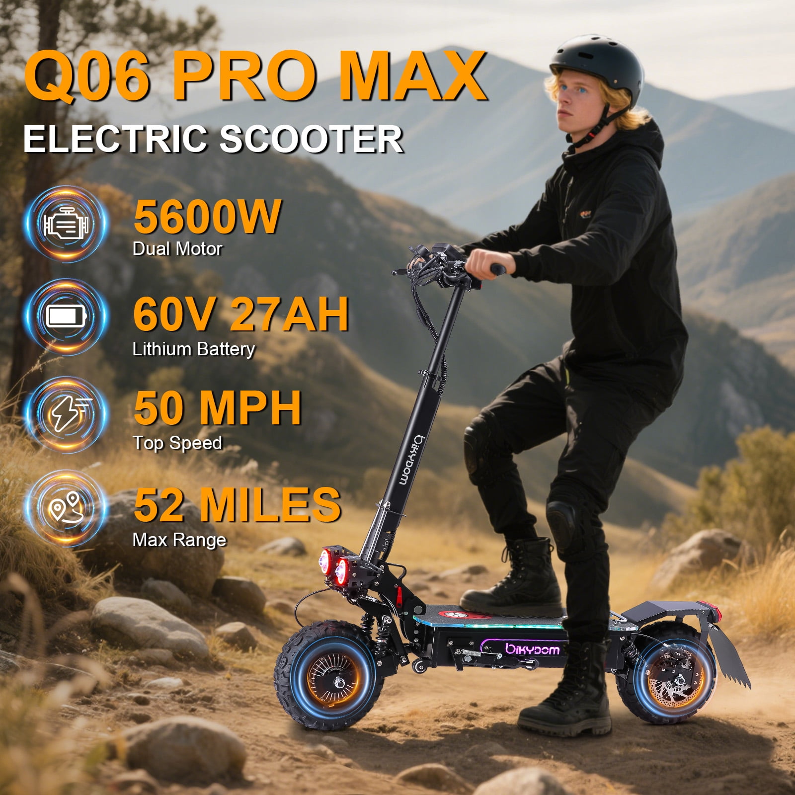 Bikydom 5600W Electric Scooter for Adult with Seat, NFC-enabled Keyless Start, 50 mph 48 Miles Range, Fast Sport Foldable E-Scooter Max Load 440lbs
