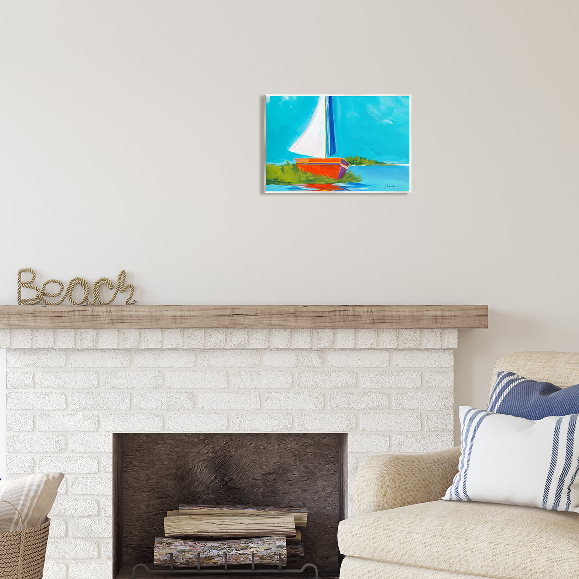 Stupell Industries Modern Sailboat on Shore Transportation Painting Unframed Art Print Wall Art, 15 x 10