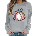 thumbnail image 2 of thefmos Women's Round Neck Halloween Print Pullover Sweatshirt Long Sleeve Solid Color Casual Top Fashion Fall Spooky Season Outfit, Gray XL, 2 of 6
