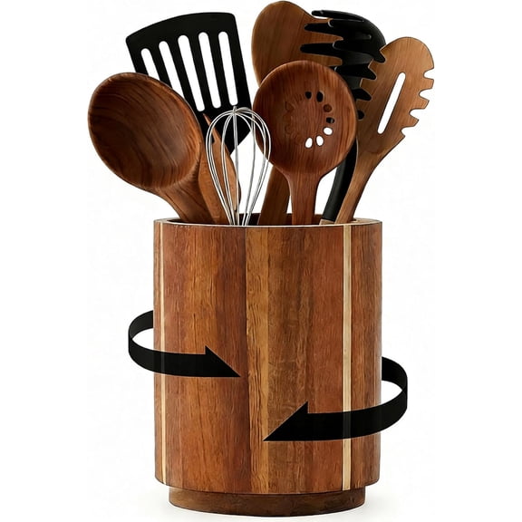 Utensil Holder - 360° Rotating Countertop Organizer with Non-Slip Base, Large Capacity Kitchen Utensil Crock for Spatula, Spoon & Cooking Tools