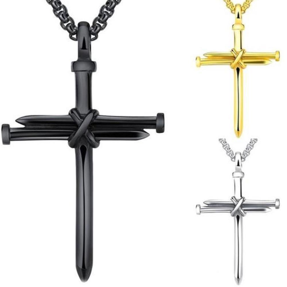 Men's Cross Necklace Cross Pendant Necklace Stainless Steel Nail and Rope Chain Necklaces Vintage Punk Choker Jewelry Gifts for Men Boys D9I0 - image 3 of 9
