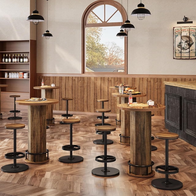 Tribesigns 3-Piece Round Dining Table Set for 2 People, Industrial Kitchen Table with 2 Chairs, Small Round Counter Height Bar Table, Pub Table for Small Space(6PC)