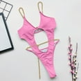 thumbnail image 4 of UTSJKR Women Sexy Monokini Swimsuits Deep V Neck Bodysuit Cut Out One Piece Bathing Suit Chain Linked Swimwear Purple S, 4 of 6