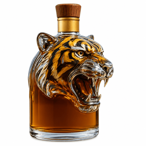 Florvian 2026 New Tiger Shape Whiskey Bottle 3D Animal Decanter 300Ml Unique Glass Whiskey Bottle Gift for Whiskey Lovers Pet Enthusiasts Storage Bottle