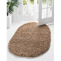 Rugs.com Solid Shag Collection Rug – 5' x 8' Oval Sandy Brown Shag Rug Perfect For Living Rooms, Large Dining Rooms, Open Floorplans