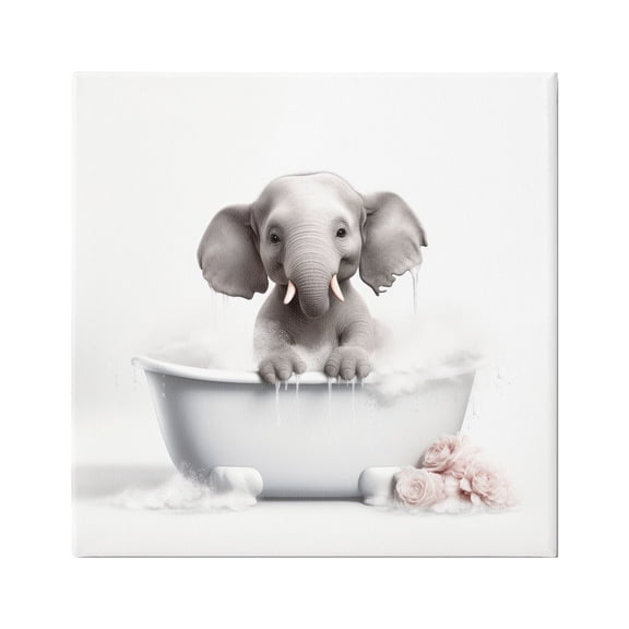Stupell Industries Baby Elephant Bath Animals & Insects Painting Gallery Wrapped Canvas Art Print Wall Art, 17 x 17