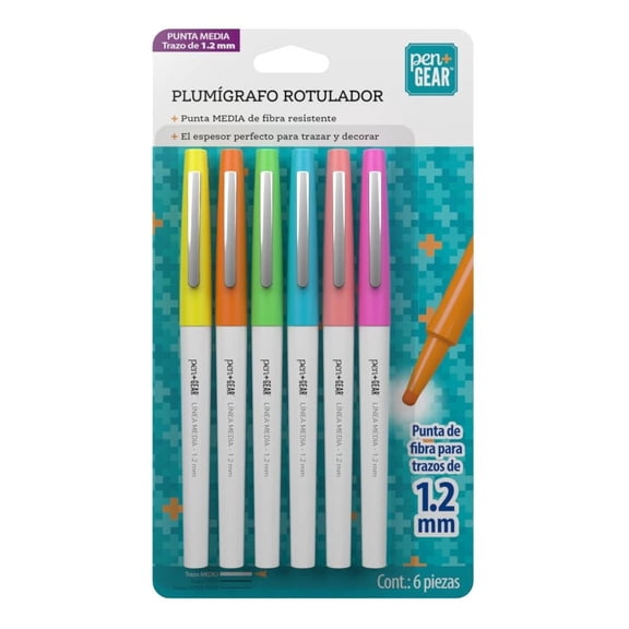 Plumígrafo Rotulador Pen+Gear Punta Media 1.2mm Colores Neón Variados 6 Piezas