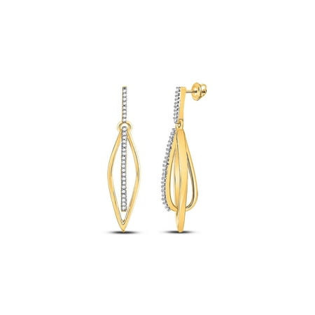 Solid 10k Yellow Gold Round Diamond Oblong Oval Stick Dangle Earrings 1/6 Ct.