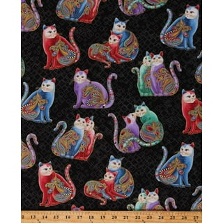 Fun Sewing Packed Cats Fabric White Canvas / Yard