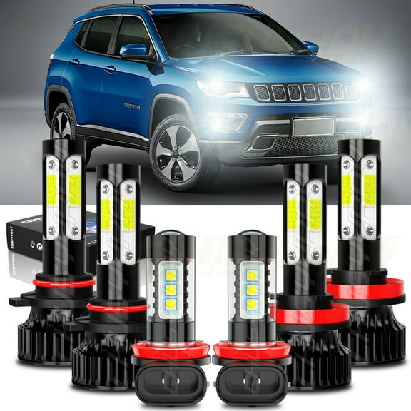 For Jeep Compass 2016 2017 2018 2019 2020 6Pcs LED Headlight Fog Light Bulbs Kit