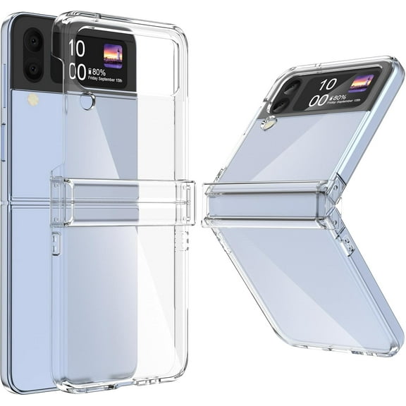 for Galaxy Z flip 4 Case with Hinge Protection, Z flip 4 Case Clear Slim Transparent Shockproof Hinge Hard PC flip4 Phone Case Cover, Clear
