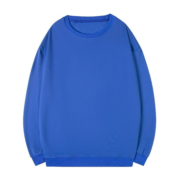 LpwkSSA Men's Basic Crewneck Sweatshirts Solid Color Essential Round Neck Pullover Long Sleeve Casual Minimalist Stretch Cotton Comfort Fit Layering Shirt Blue XXL