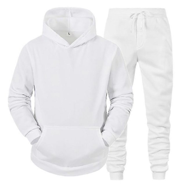 2Pcs/Set Long Sleeve Elastic Waist Mid-rise Thickened Sportswear Set Men Winter Solid Color Pockets