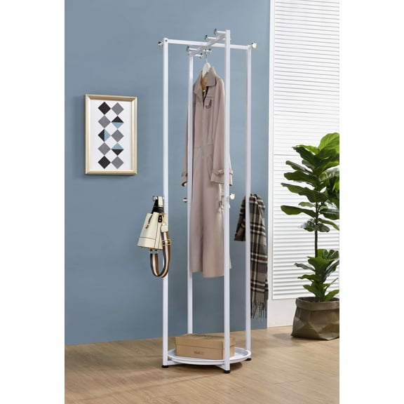 Kings Brand Furniture X-Designed Metal Coat Rack with 12 Hooks & Lower Tray, White