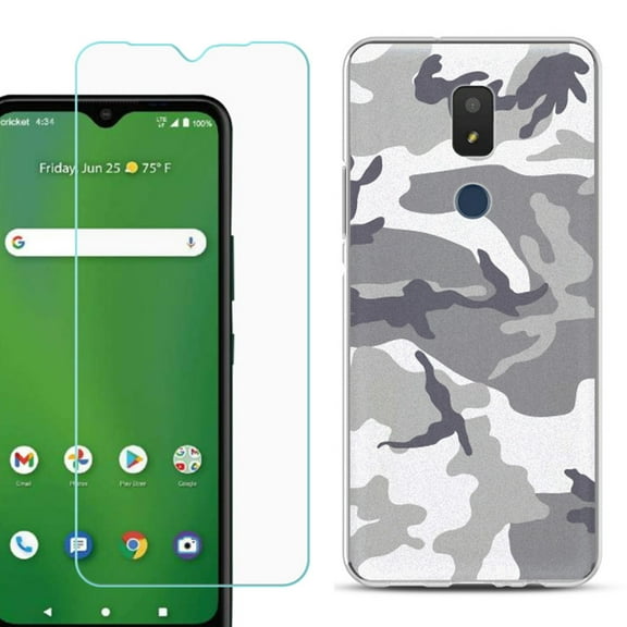 Slim-Fit TPU Fashion Phone Case for Cricket Icon 3, with Tempered Glass Screen Protector, by OneToughShield ® - Urban Camo