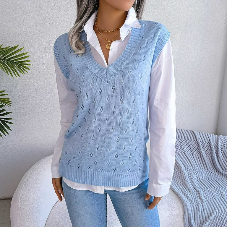2023 Women's sweater vest solid color loose sleeveless knitted vest top