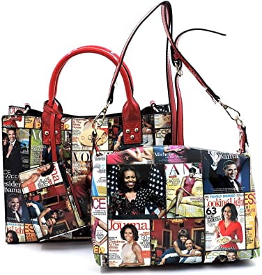 Michelle Obama Celebrities Magazine Collage Black/White Purse Crossbody Bag 