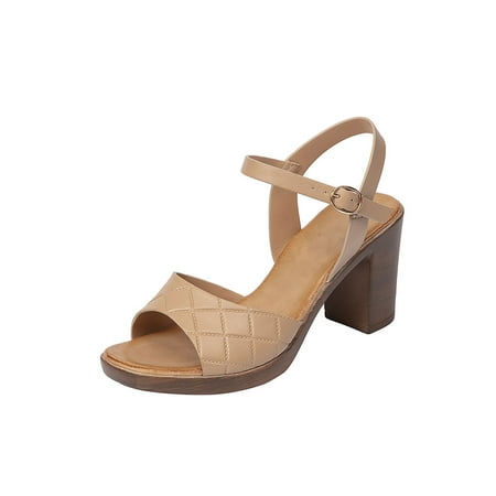 

Woobling Women Heeled Sandal Summer Casual Shoe Open Toe Sandals Comfortable Dressy Shoes Party Office High Heels Apricot 8.5