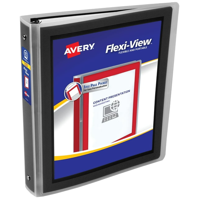 Carpeta de 3 anillas Avery Flexi-View con anillos redondos de 1.5 pulgadas, color negro