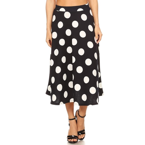 Women's Casual High Waist A-Line Midi Skirt with Elastic Waistband