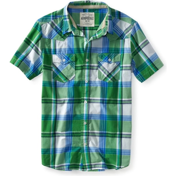 Aeropostale - Camisa con botones para hombre, diseño de bulldog a cuadros, color verde, grande