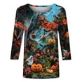 thumbnail image 4 of CLOISE Halloween Tee Shirts for Women Fashion Halloween Pumpkin Print Tops 3/4 Sleeve Crew Neck Shirts Basic Tunic Comfy Blouses Boo Party Outfits Winter Gift, 4 of 4