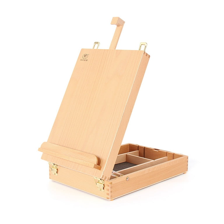 U.S. Art Supply Antigua Adjustable Wood Table Sketchbox Easel, Premium Beechwood - Portable Wooden Artist Desktop Storage Case - Store Art Paint