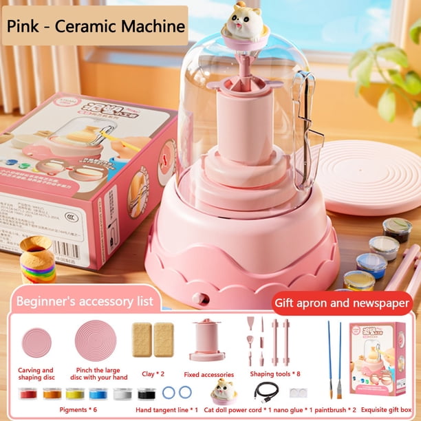 Kit de rueda de cerámica para principiantes | Mini Juego de Máquina de Cerámica con Herramientas Pinceles Pinturas Paletas Delantal | Manualidades de arcilla DIY | Base lavable extraíble | Cubierta