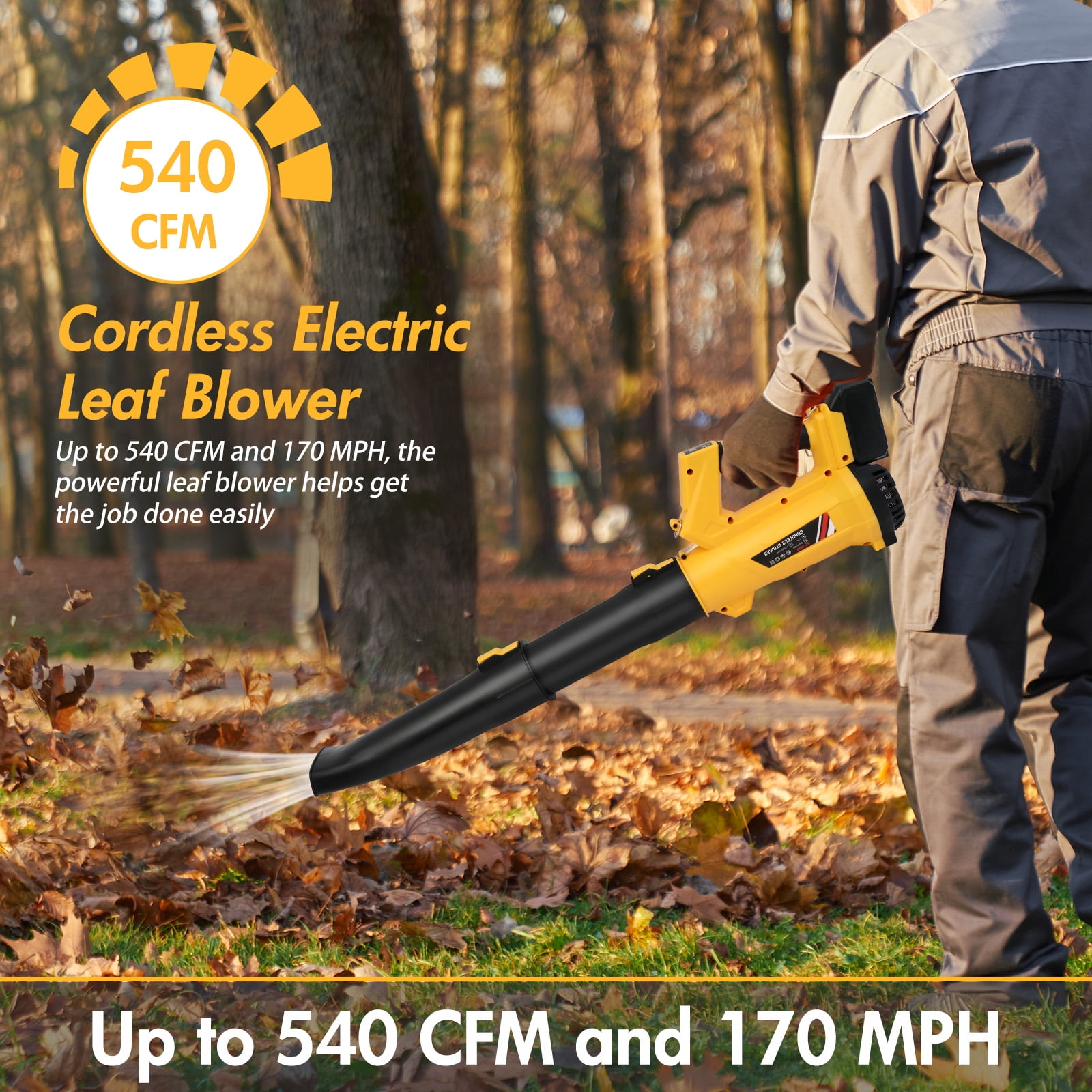 Leaf Blower, 170MPH 540CFM Leaf Blower Cordless with 2X6.0Ah Battery & Charger, 21V Electric Leaf Blower for Lawn Care, Battery Leaf Blower for Snow Blowing & Yard Patio Garden Cleaning