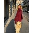 thumbnail image 4 of Abrigo de lana con cuello en V para mujer, chaqueta elegante de manga larga con bolsillo, color rojo vino, ropa de calle, novedad de otoño, 4 of 5