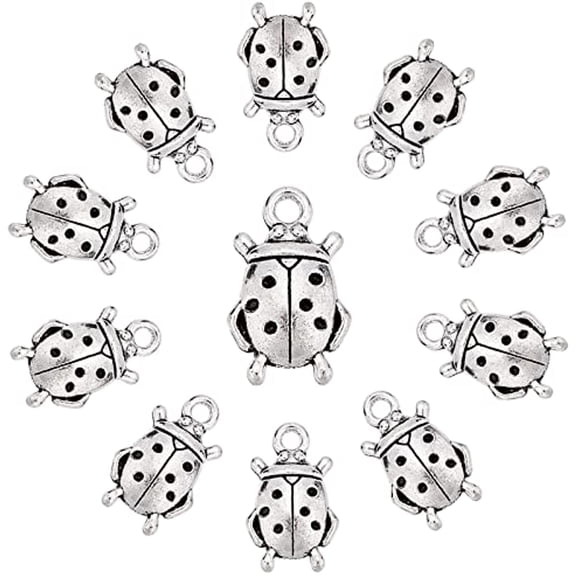 1 Box 60 Pcs Ladybug Charms Insect Charm Tibetan Style Ladybird Beads Charms Antique Sliver Insect Charms for Jewelry Making Charms Earrings Bracelets Keychain Accessories DIY Supplies