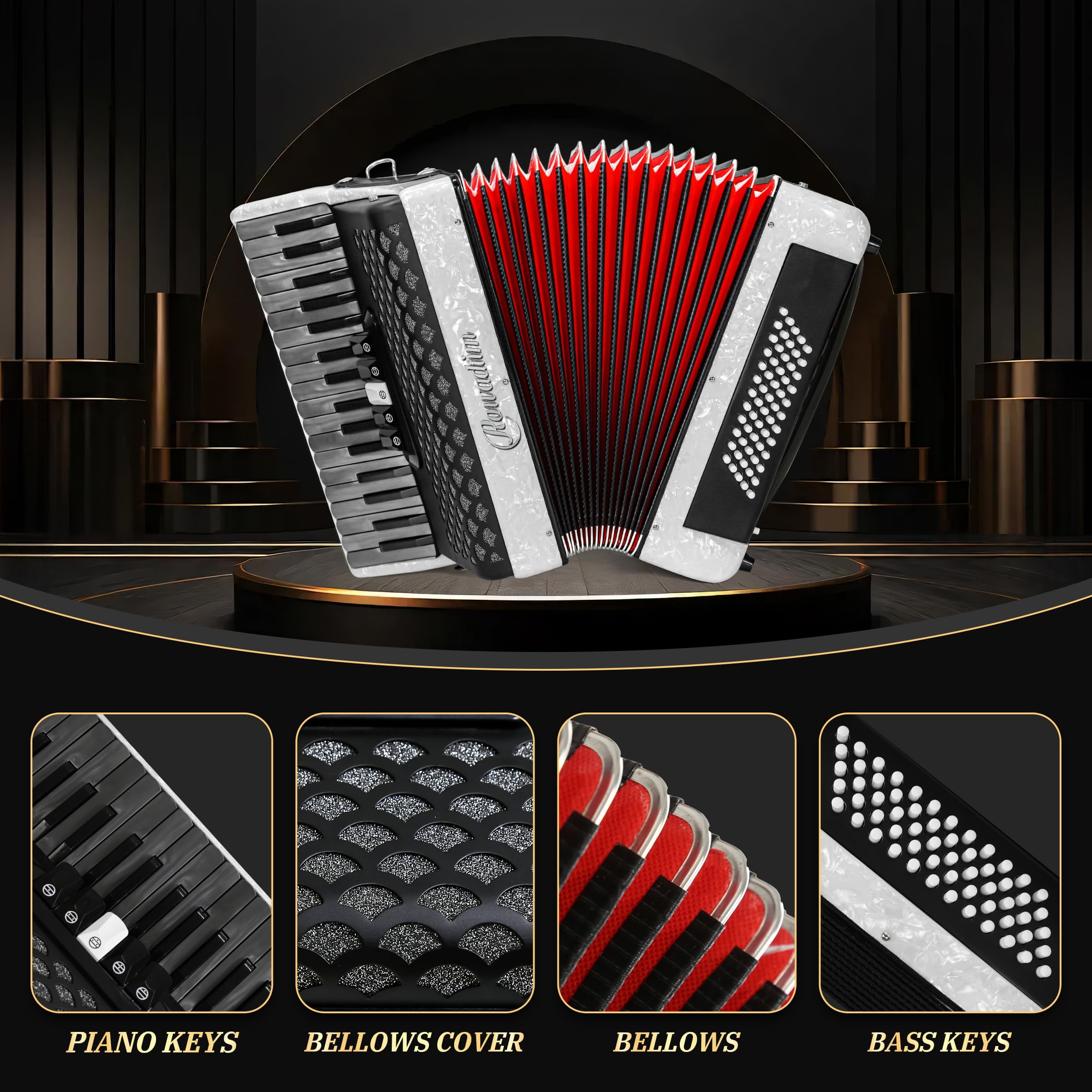 Accordion - 34 Key 60 Bass Piano Style, Lightweight & Portable with Adjustable Strap & Backpack, Perfect for Beginners, Students & Adults