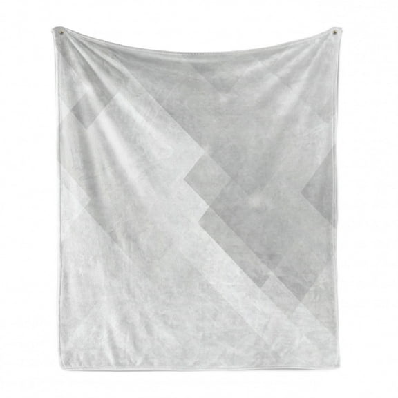 Grey Soft Flannel Fleece Throw Blanket, Abstract Soft Tones Featured Perspective Stripes Reflection Rays Artisan Artwork Print, Cozy Plush for Indoor and Outdoor Use, 60" x 80", Cloud, by Ambesonne
