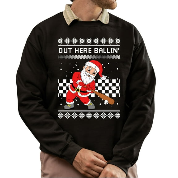 Christmas Sweatshirt, Men's Santa Out Here Ballin' Holiday Ugly Christmas Sweatshirt, Funny Dabbing Santa Baseball Sweatshirt, Festive Crewneck for Parties & Gifts