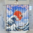 thumbnail image 3 of Vintage Japan Fabric Shower Curtains,Watercolor Ink Ancient Mount Fuji Crane Red Sun Hotel Quality,Machine Washable,72x72inch(183x183cm) for Bathroom., 3 of 6