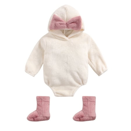 

Sunisery Autumn Winter Infant Baby Girls Romper Long Sleeve Hooded Jumpsuit Socks Outfit Fleece Warm Clothes Beige 0-3 Months