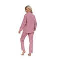 thumbnail image 3 of ANLIQI Women's 100% Cotton Long Sleeve Pajama Sets Button Down Notched Collar Sleepwear Soft Lounge Pjs with Pockets (Dusty Rose,XL), 3 of 8