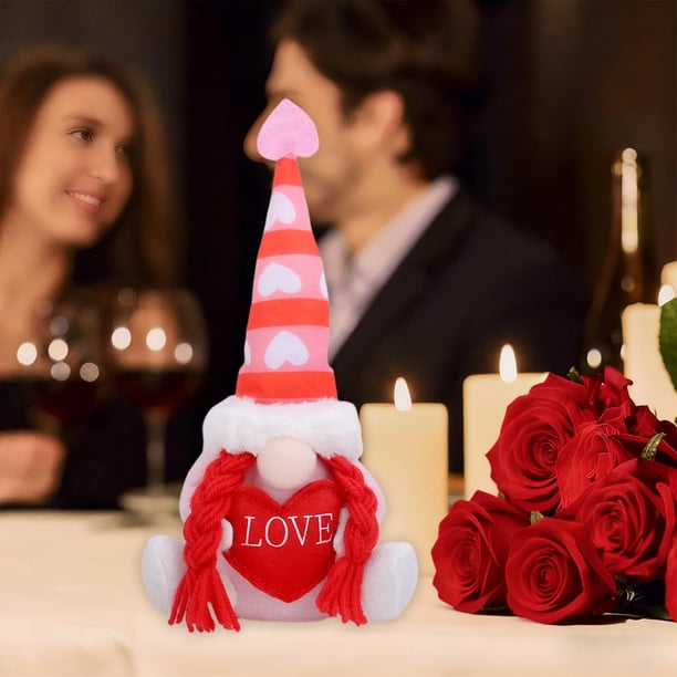 Gnomo de San Valentín con Forma de Corazón | Peluche con La Letra Cherish | Adorno de Corazón Rojo Melocotón de Tela Suave | Adorable Decoración de San Valentín Sin Rostro | Decoración Romántica para