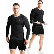 NELEUS Men Compression Shirts Workout Running Shirts Dry Fit Long Sleeve 3 Pack,Black,US Size M