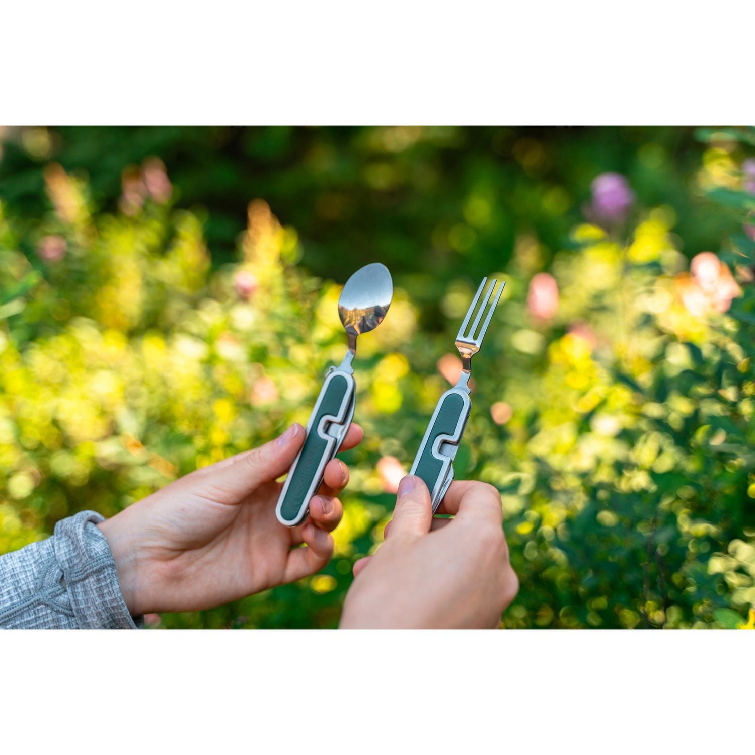 Coghlan's Folding Cutlery Set, Stainless Steel, Green with Silver Trim, All-in-one compact utensils