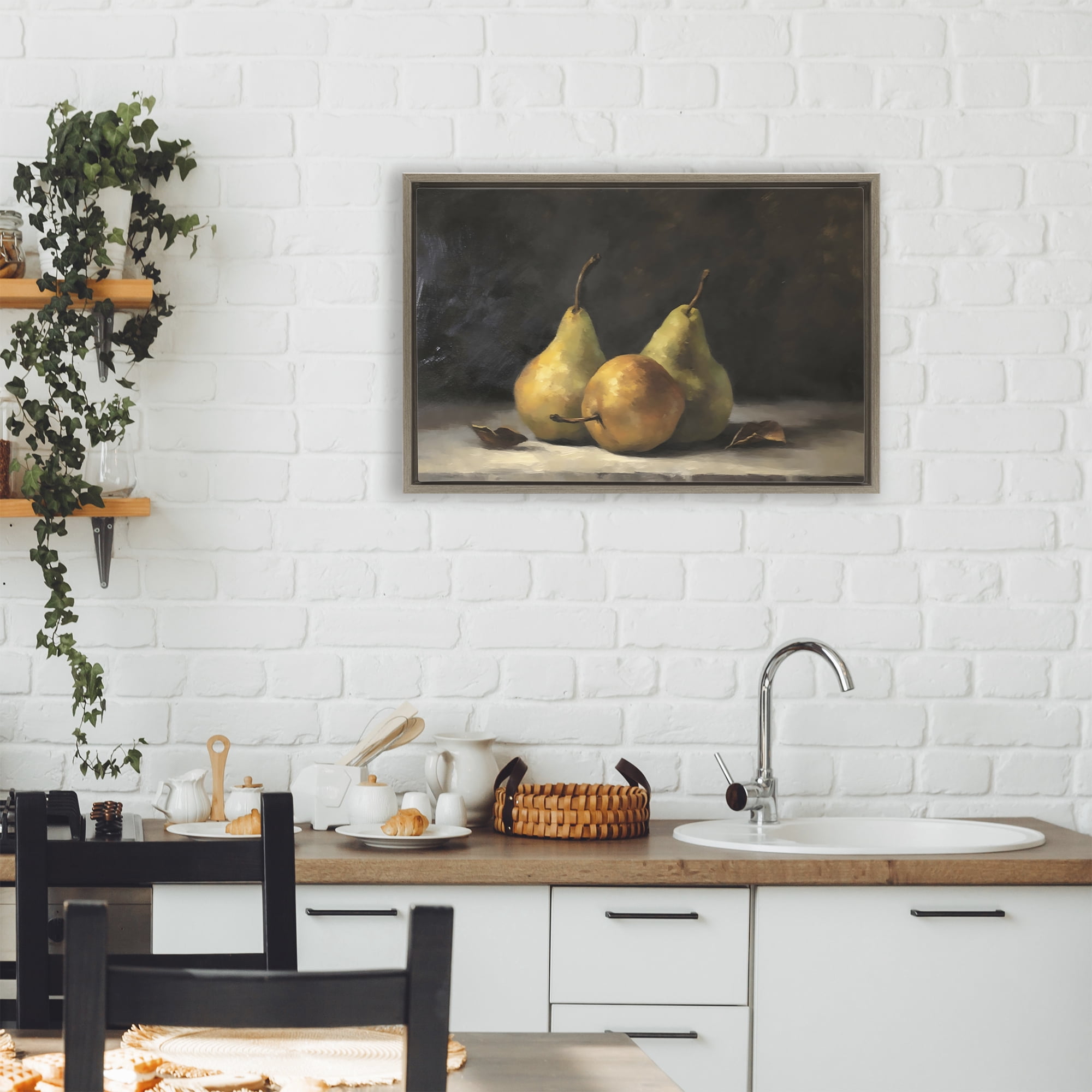 Stupell Industries Three Pears on Marble Brown Framed Floater Canvas Wall Art, design by Creative Studio