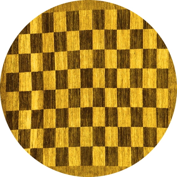 Ahgly Company Indoor Round Checkered Yellow Modern Area Rugs, 4' Round