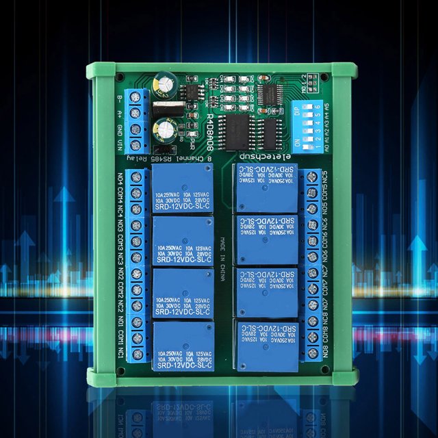 Fournitures Électriques, 12V 8 Canaux Module de Carte d'Interface de Relais Optocoupleur RS485 Relais PLC Carte d'Extension pour Protocole RTU, Relais Électroniques