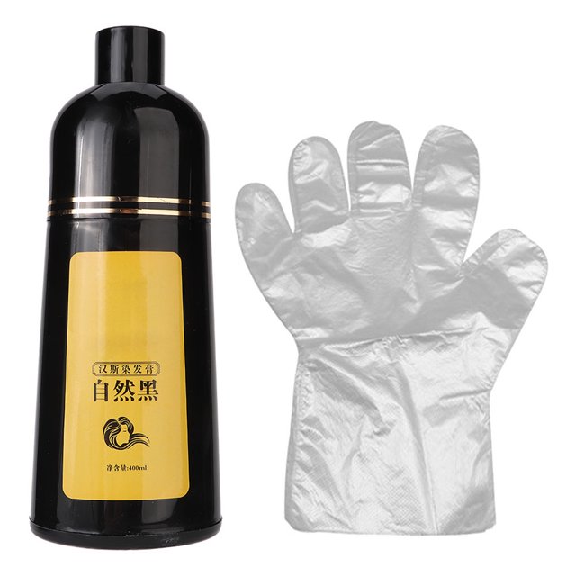 Champú para el cabello negro de plantas naturales de 400ml, tinte para el cabello, champú para colorear negro, champú para el cuidado del cabelloNegro 400ml