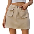 thumbnail image 3 of Parfaitlady Skirts for Women Trendy Y2k Cargo Denim Mini Skirt High Waisted Stretchy Jean Shorts Shallow Khaki S, 3 of 7