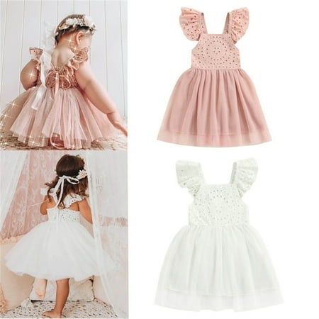 

Zukuco Boho Toddler Girl Dress Summer Sleeveless Wedding Flower Girls Tulle Princess Dresses Pink 2-3T