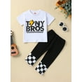 thumbnail image 2 of Wassery 2Pcs Baby Boy Clothes 9M 12M 18M 24M 2T 3T 4T Toddler Boys Summer Outfits Short Sleeve Letter Print Tops + Checkerboard Pants Set, 2 of 9